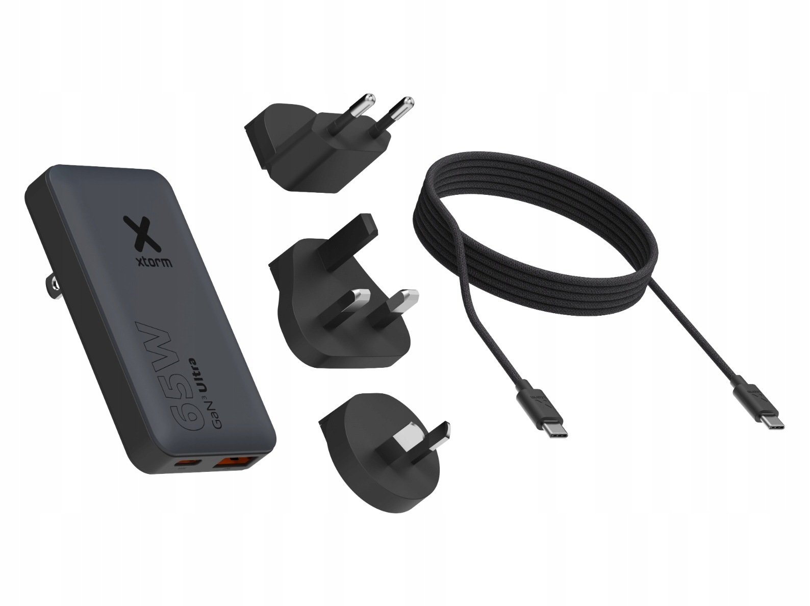 Xtorm XTPC0651 USB-A USB-C PD 65W Czarny + Wymienne wtyczki, Kabel USB-C
