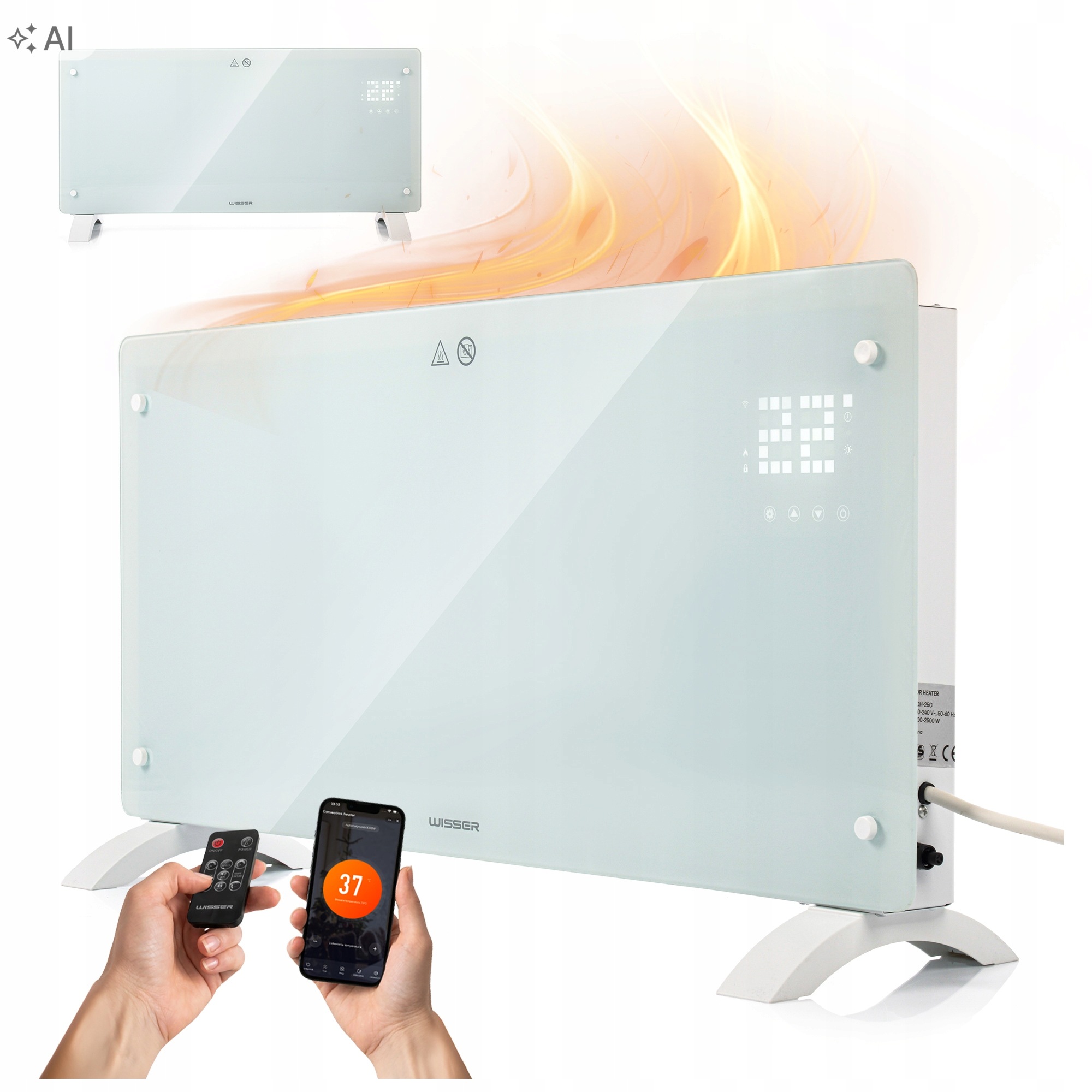Konvektorový Ohřívač Wisser 2500W Wifi Led Termostat Do 28 M² Časovač 5-50°C