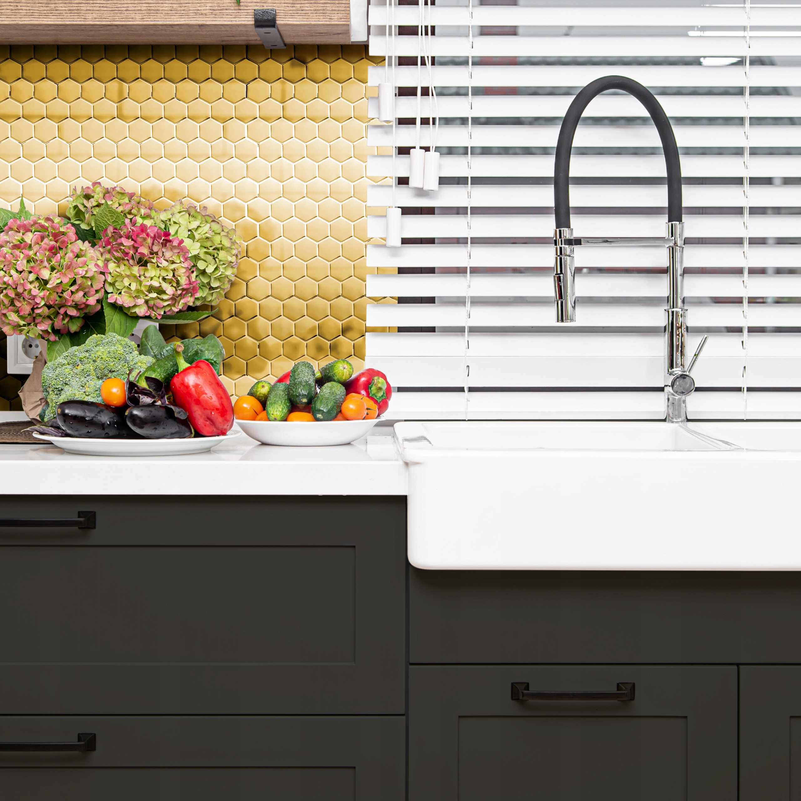 Płytka Ceramiczna Złota Plaster Miodu Heksaon 3D Rodzaj mozaiki ceramiczna