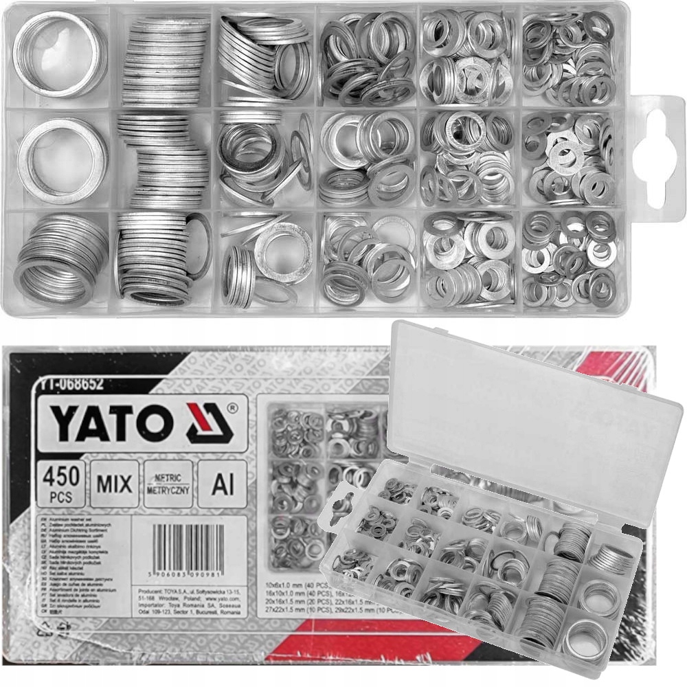 Yato Zestaw Podkładek Uszczelek Aluminiowych 18 Rozmiarów 450szt.