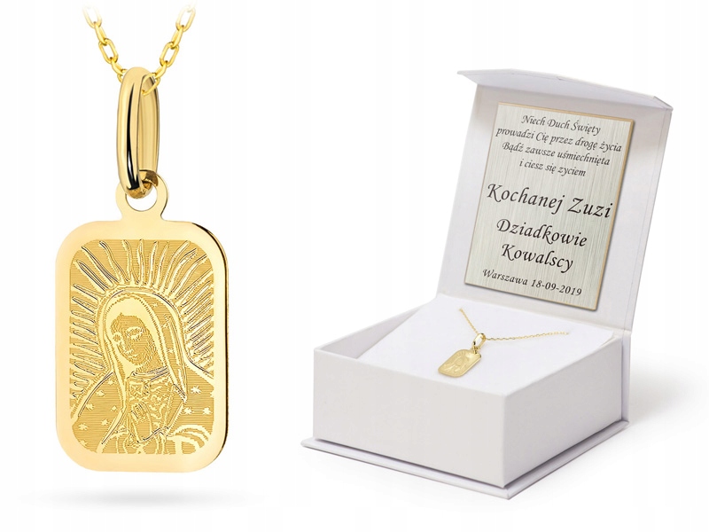 

Złoty Medalik i Łańcuszek 585 Chrzest Komunia 50cm