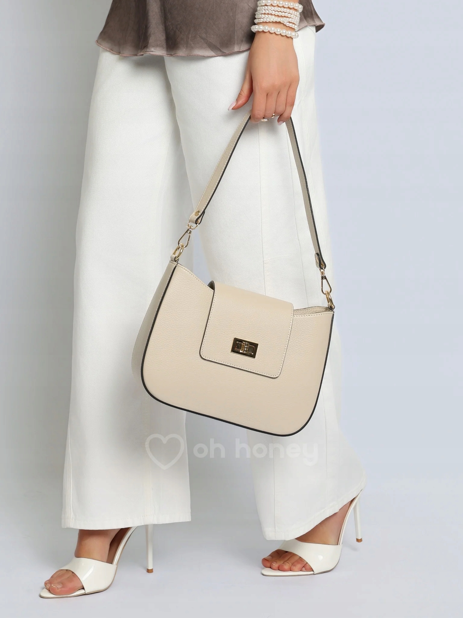 Taška na rameno Přírodní kůže Světle béžová Bianel