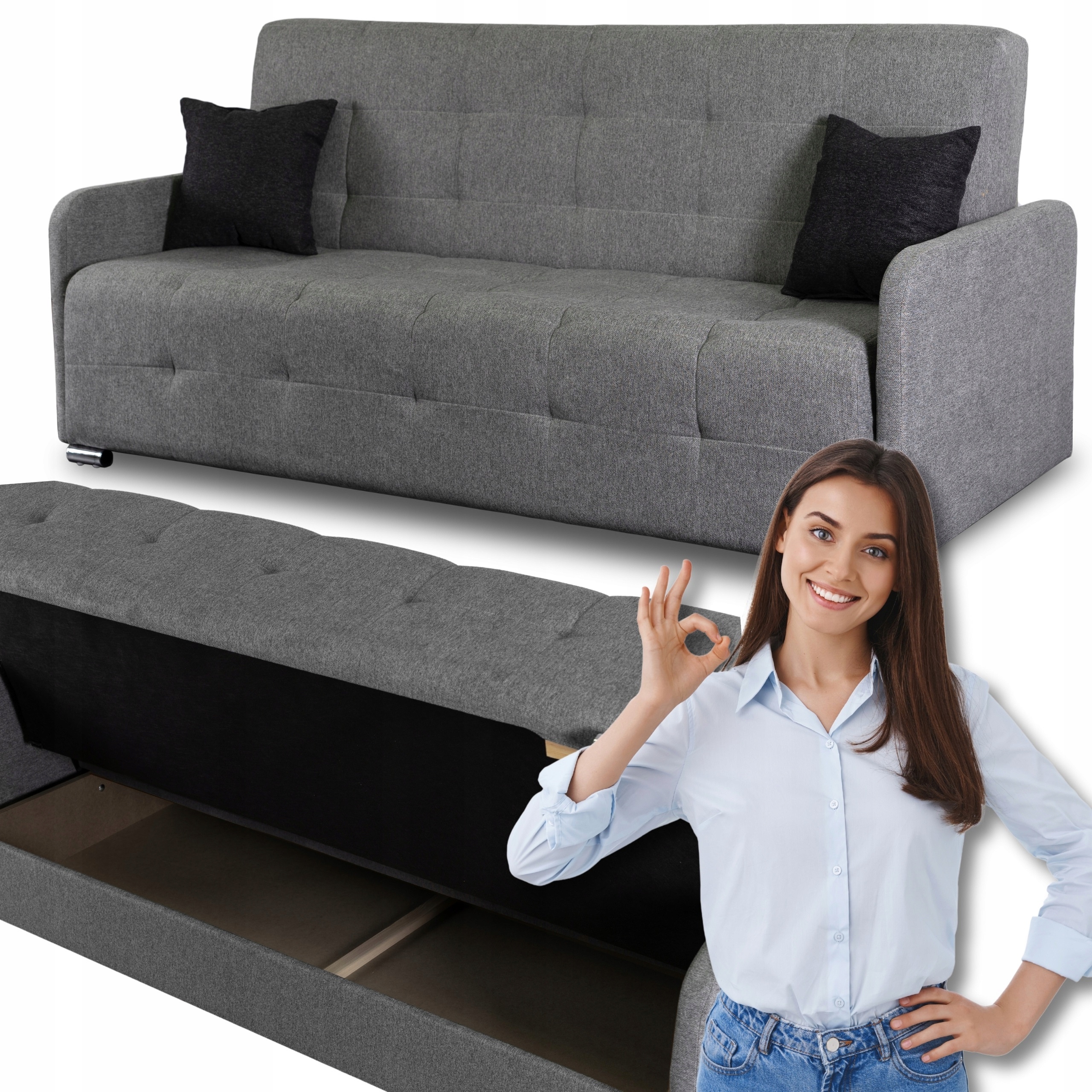 Pohovka na spaní Šedá Rozkládací pohovka Dvoumístná pohovka Aria