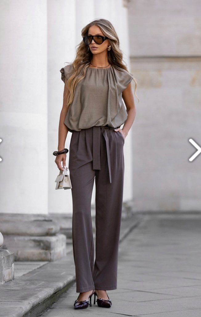 Hnědé kalhoty se zavazováním Model 0884 Lalous velikost M