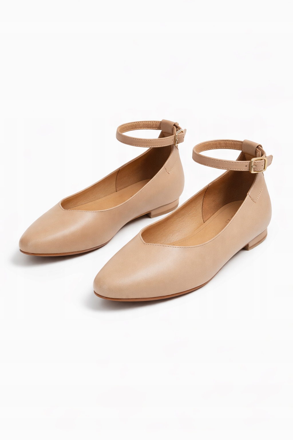 Béžové Baleríny Z Přírodní Kůže S Páskem 36 I3A