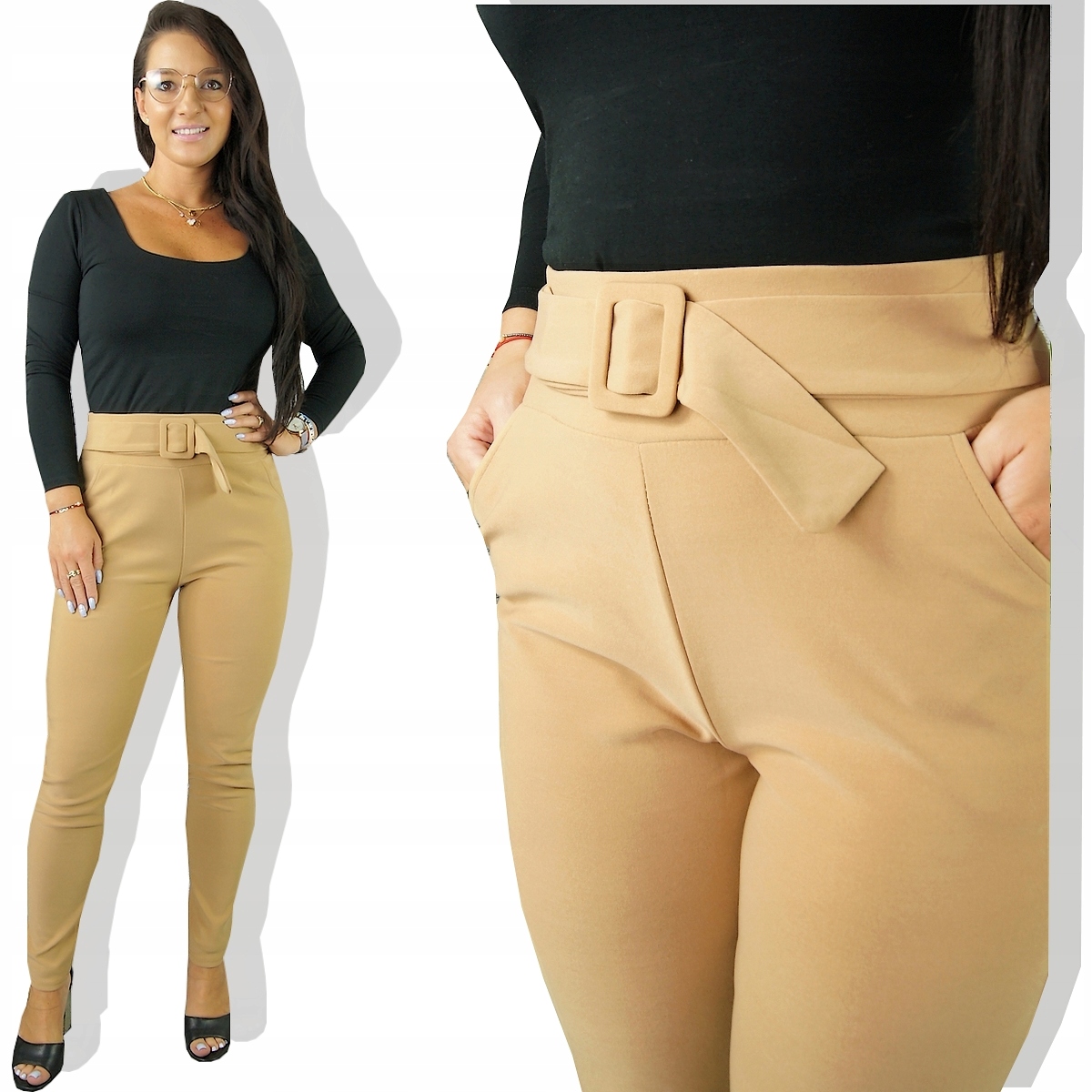 

Spodnie Wysoki Stan Cygaretki Pasek 609, L/XL