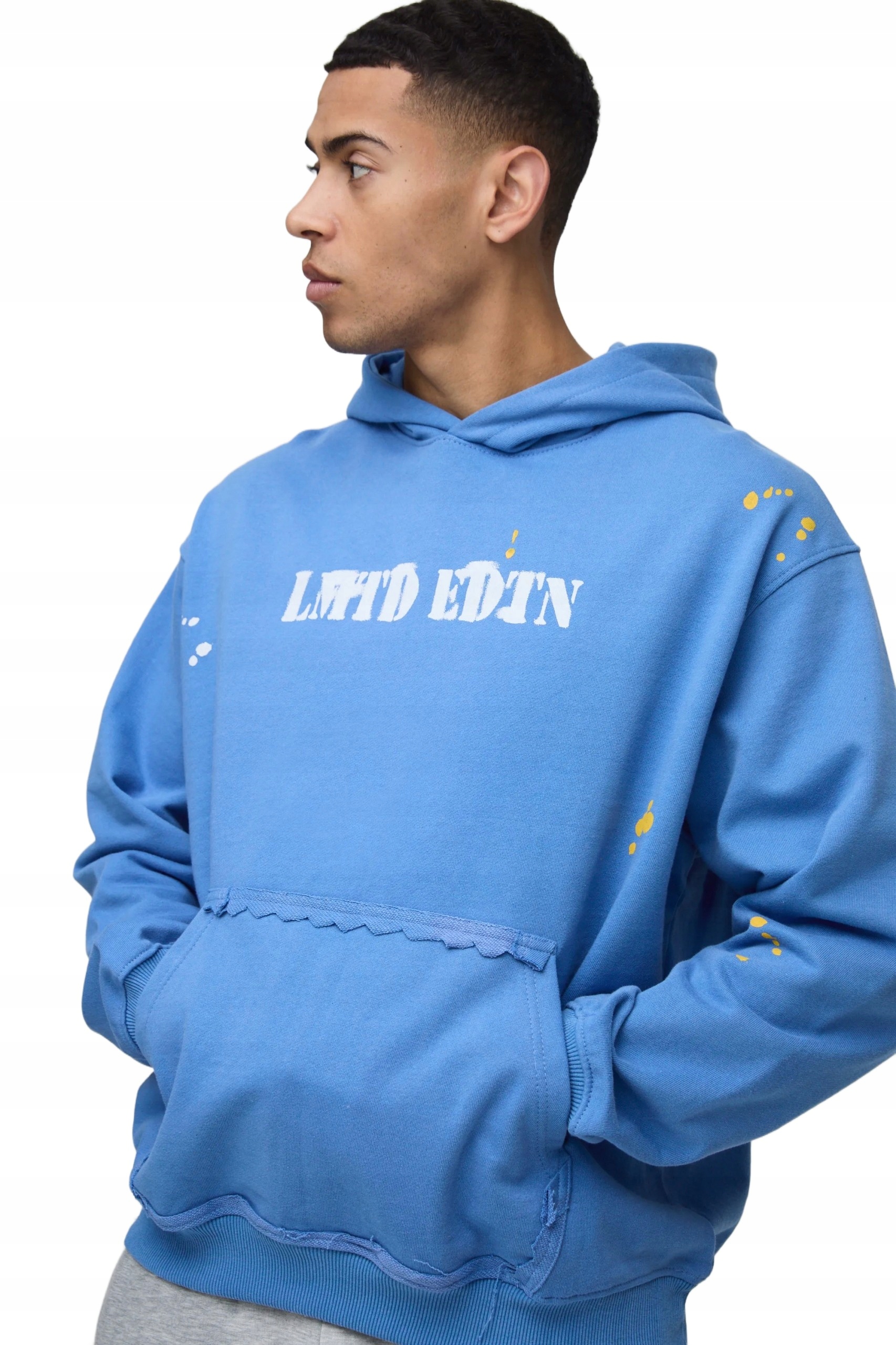 Boohooman Pánská Mikina Modrá S Potiskem A Kapucí Z3A