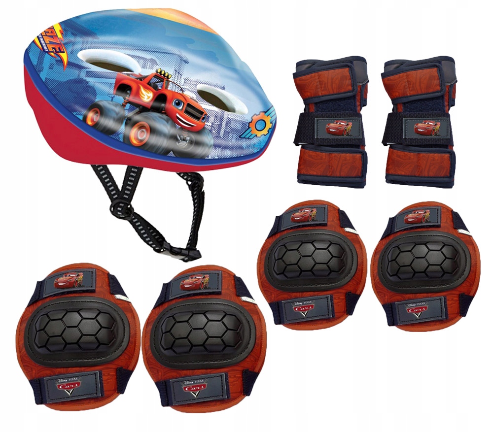 Kask dziecięcy regulowany 52-56cm ochraniacze 6 szt rolki hulajnoga Cars