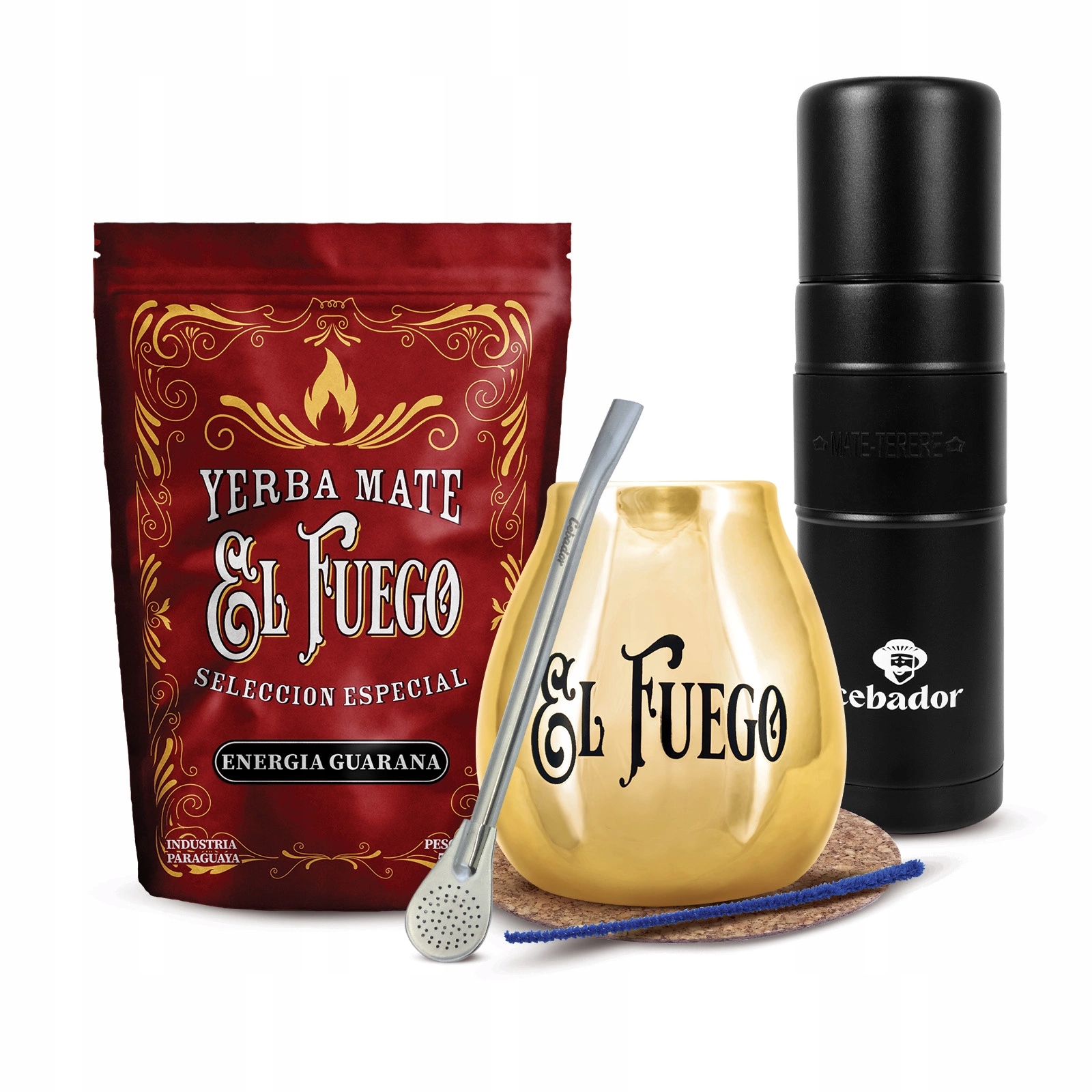 Set Yerba Mate El Fuego Energia Yerbomos XL Cebador 500 g 0,5 kg