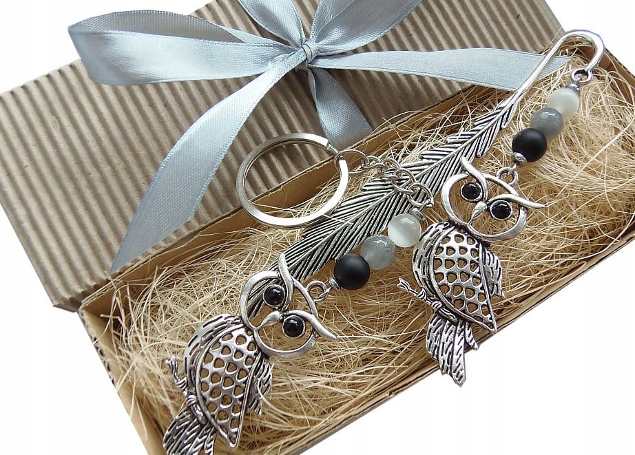 ZESTAW ZAKŁADKA DO KSIĄŻKI BRELOK SOWA KAMIENIE