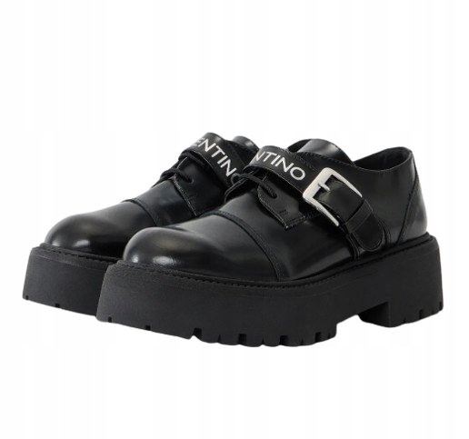 Valentino Černé Kožené Polobotky S Ozdobnou Sponou 42 T6I
