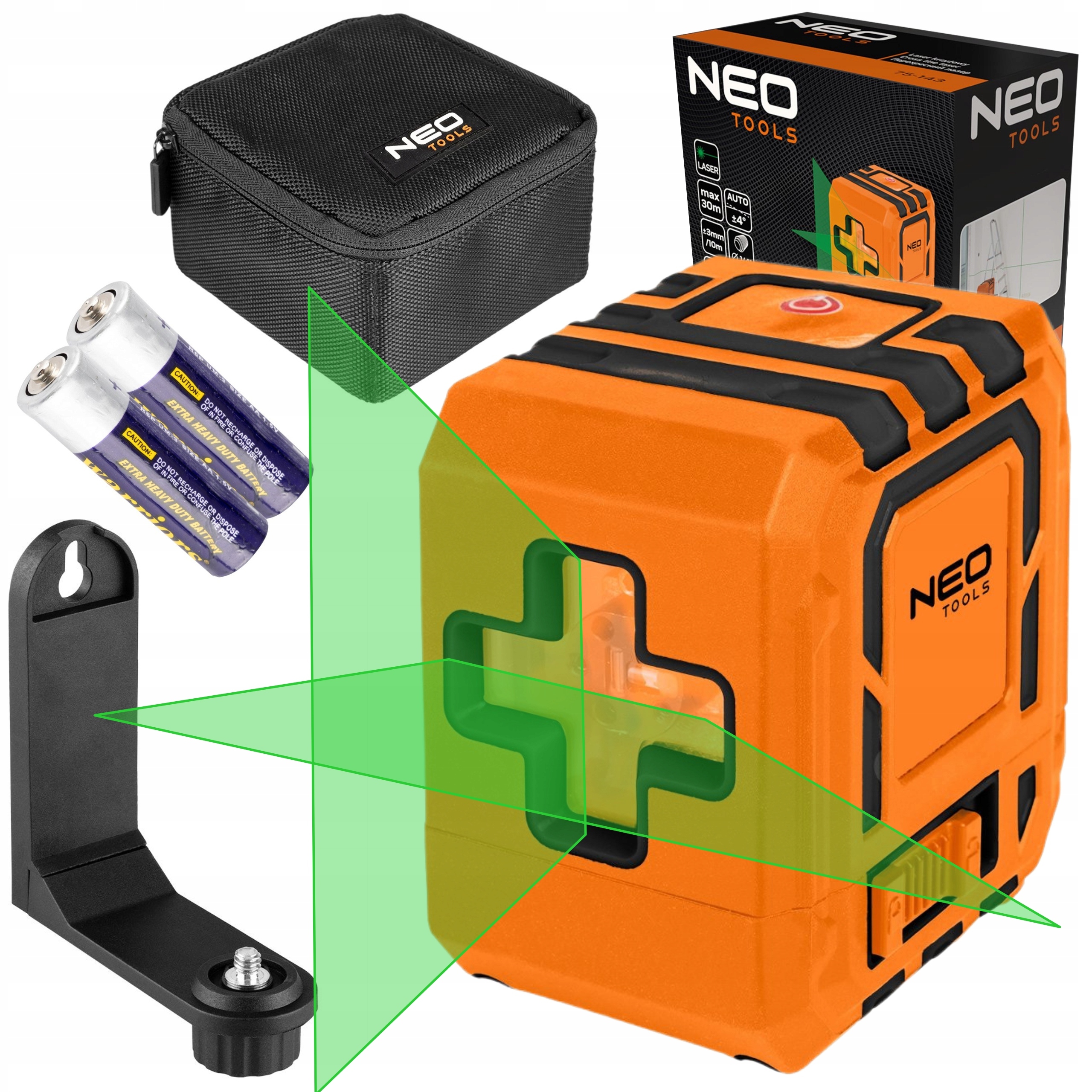 Neo Křížový Laser 30 M, S Pouzdro A Magnetickým Držákem, Zelený 75-143