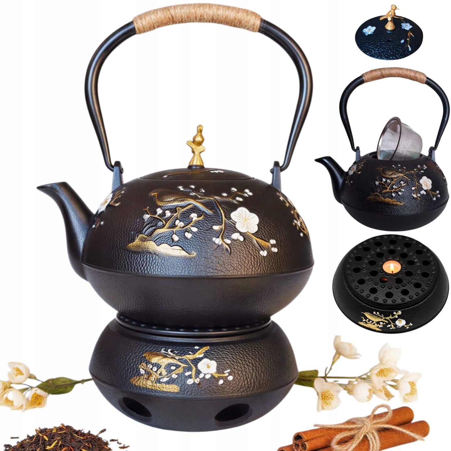 Liatinová Kanvica Čajník 1L Lúhovač Sitko Na Čaj A Bylinky Ohrievač