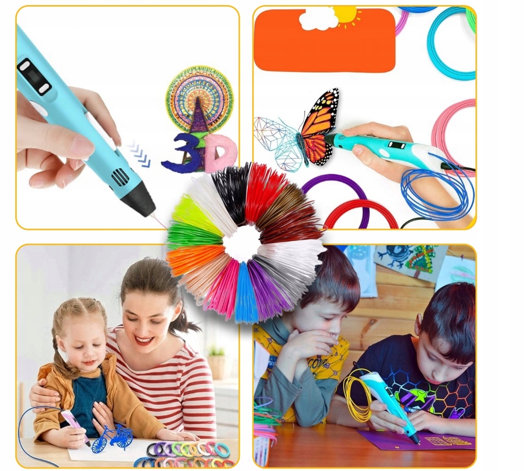 DŁUGOPIS 3D NIEBIESKI DRUKARKA 3D PEN DZIECI + WKŁAD 210m + MATA + SZABLONY Bohater brak