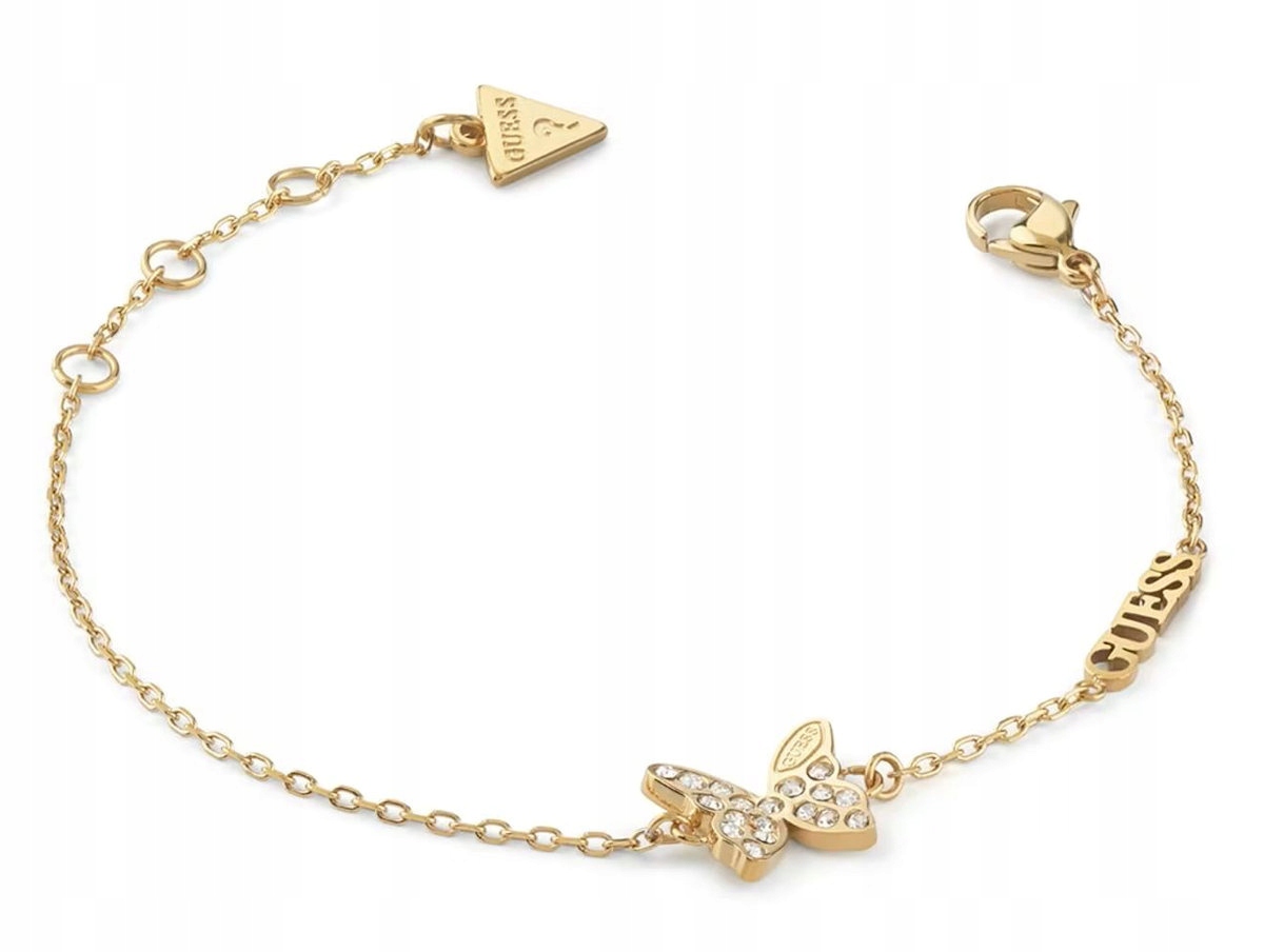 Zlatý Ocelový Náramek Guess Chrysalis Zirkony Motýl JUBB04110JWYGS