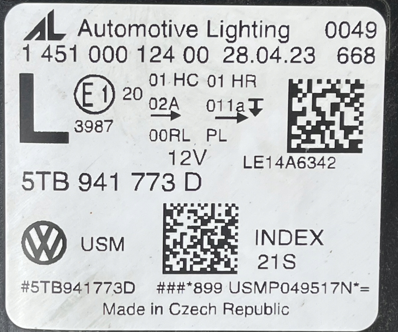 VW TOURAN II 5TB 2015 - left light front FULL LED 5TB941773D 28.04.23