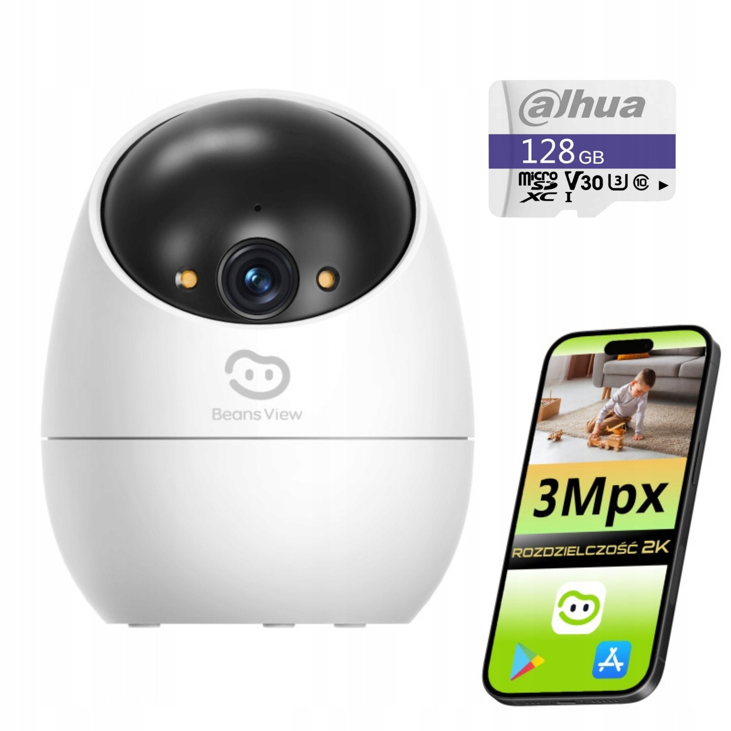 Kamera Wifi Obrotowa Wewnętrzna Niania 2K 3Mp Kamera Wifi+sd 128GB