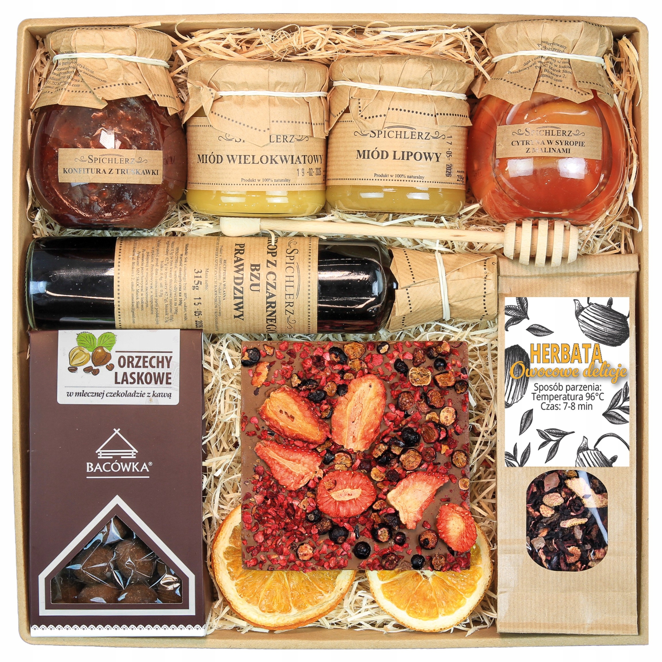 Zestaw Prezentowy Box Duży Herbata Miód Orzechy Cytrynki Naturalny