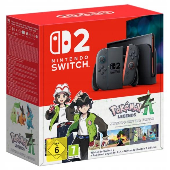 Konsola Nintendo czarna z grą Pokémon Legends: Z-A, 2 kontrolery