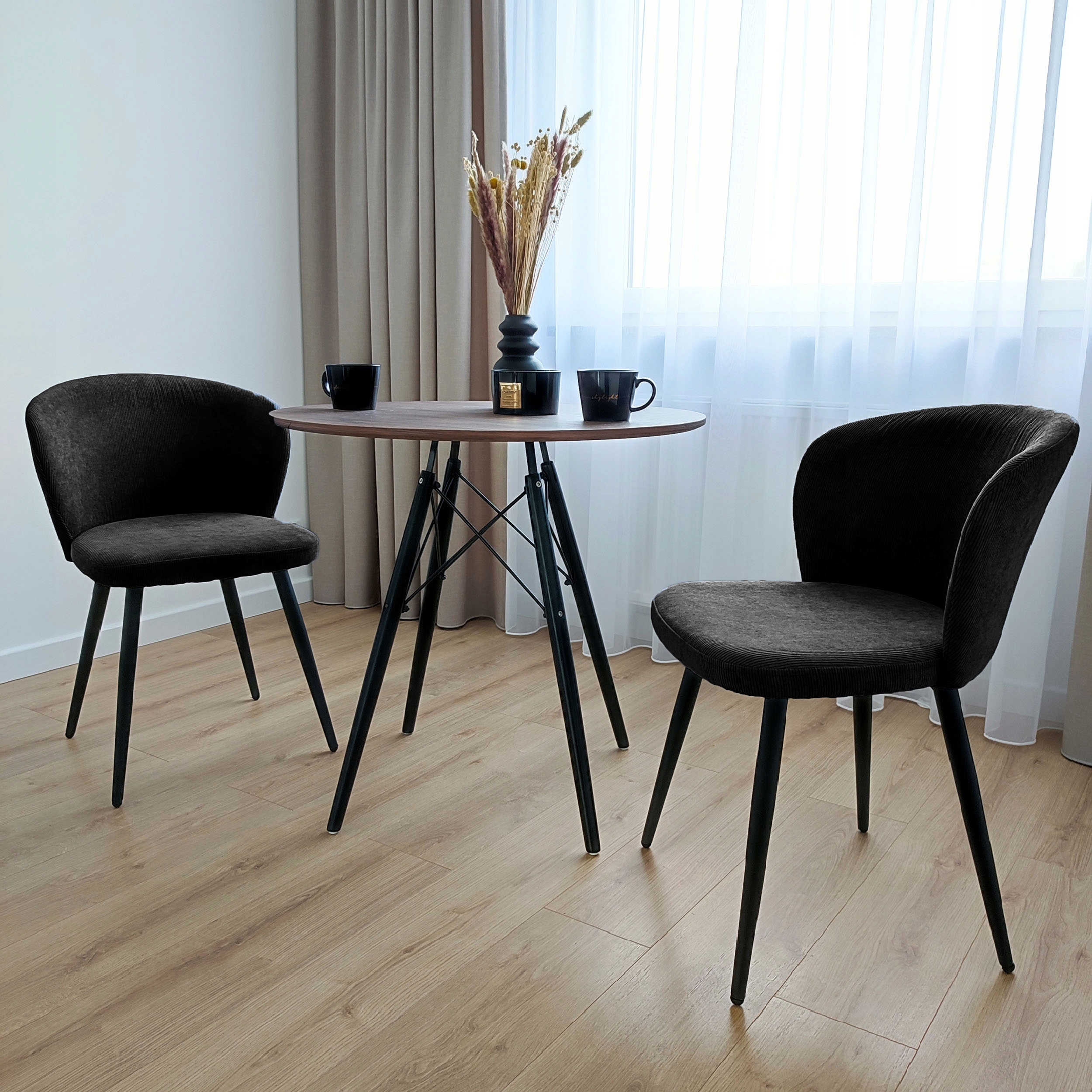 KRZESŁO SZTRUKSOWE TAPICEROWANE METALOWE NOGI LOFT BOHO DO JADALNI CZARNE Marka eHokery