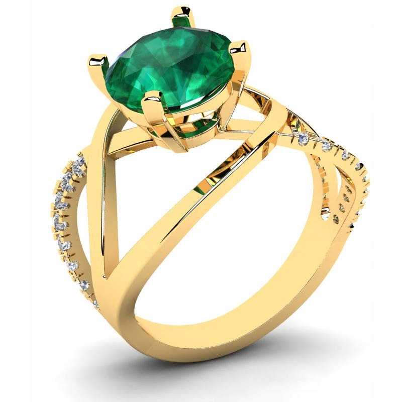 

Pierścionek Złoty Efektowny Z Zieloną Cyrkonią