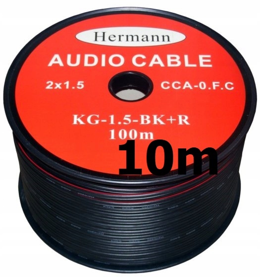Kabel Głośnikowy Zasilający Czarny 2x1,5mm 10m
