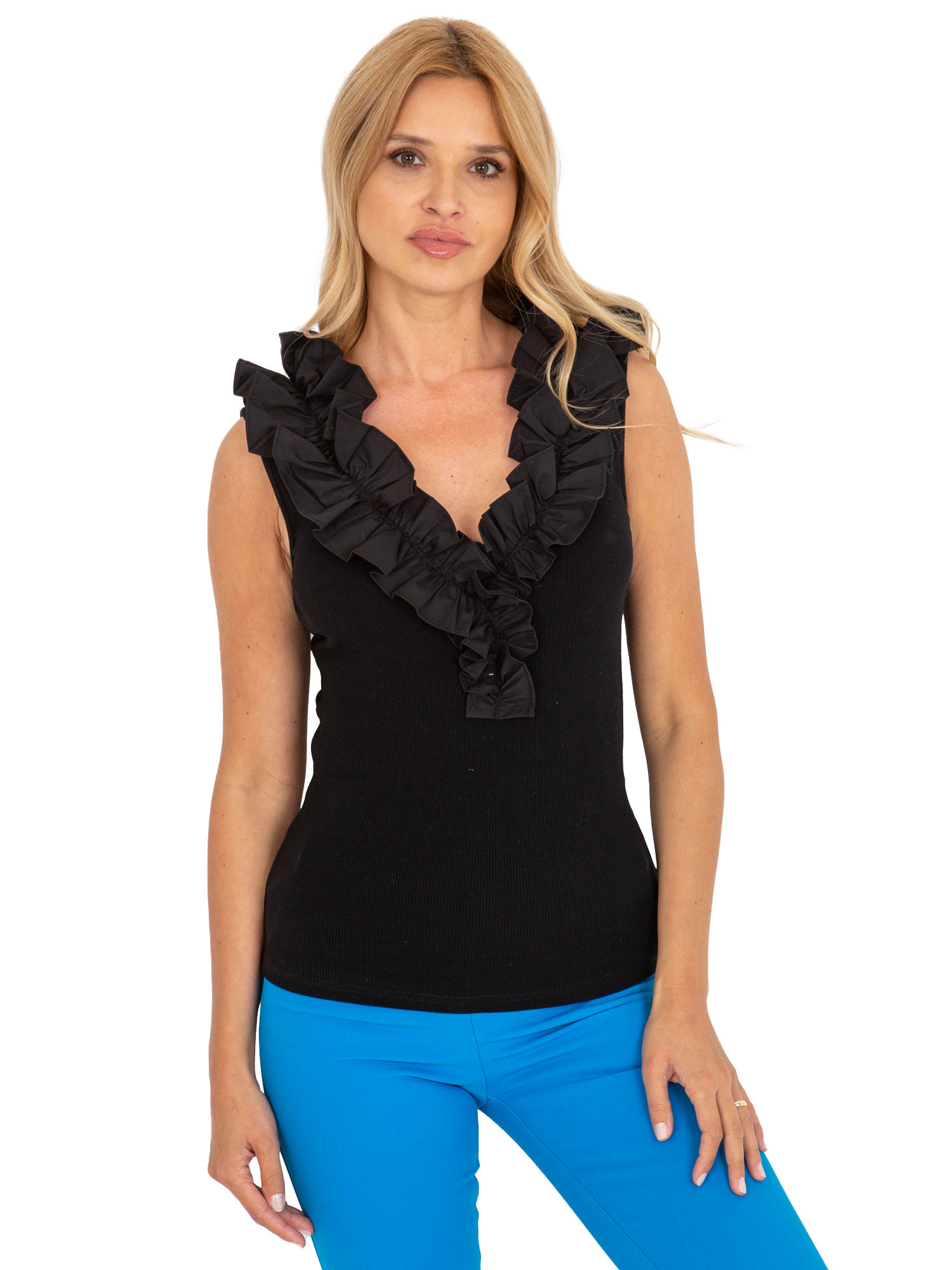 

Top damski Prążkowany z falbaną Koszulka