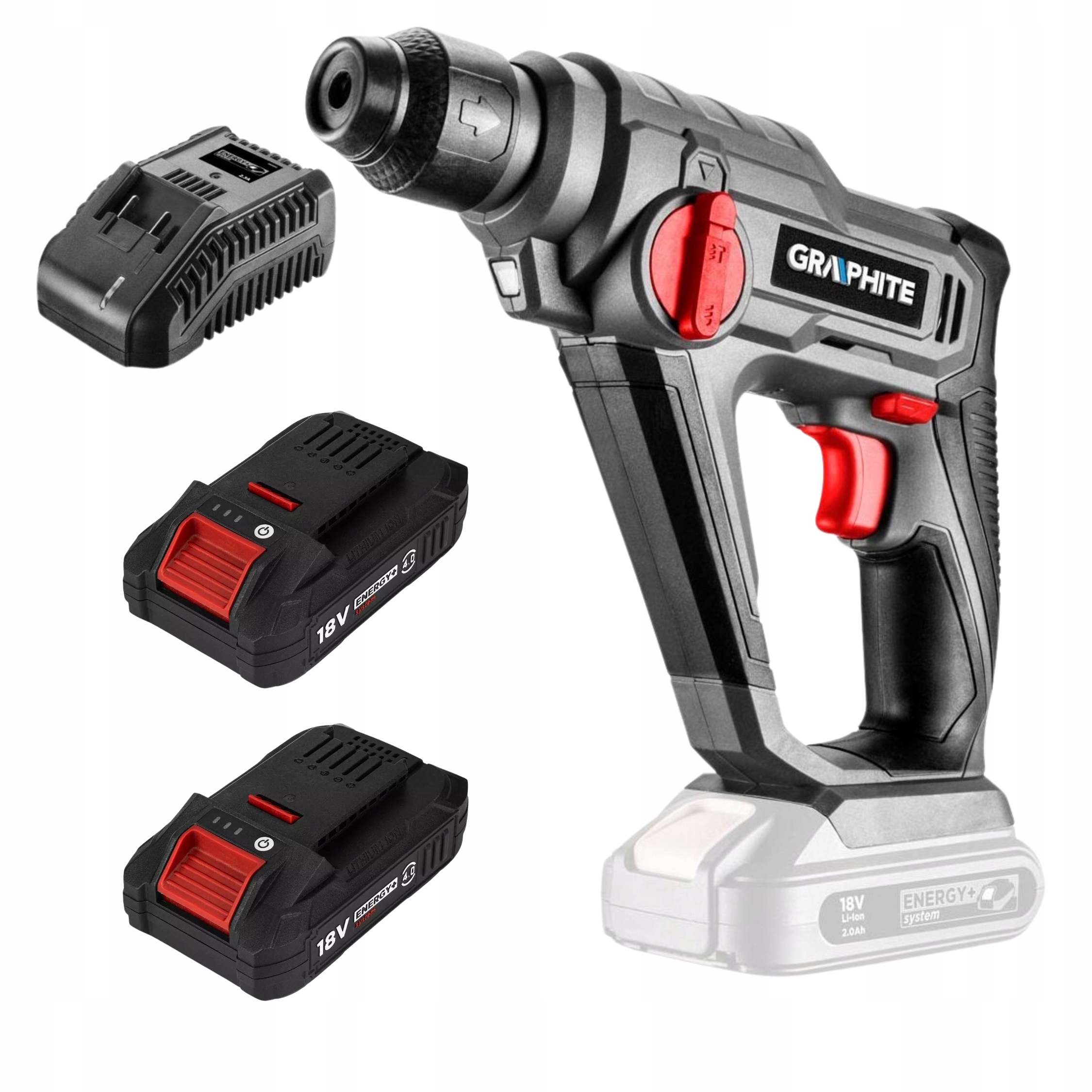 Młotowiertarka Akumulatorowa Sds 2x Bateria 4Ah Ładowarka Graphite