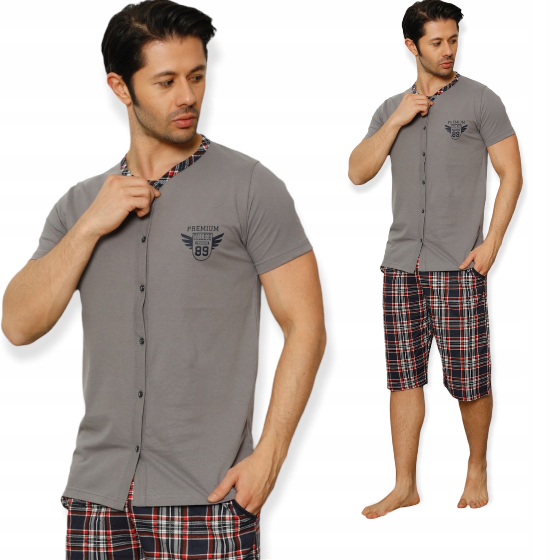 PIŻAMA MĘSKA CAŁA ROZPINANA KROTKI RĘKAW SZORTY