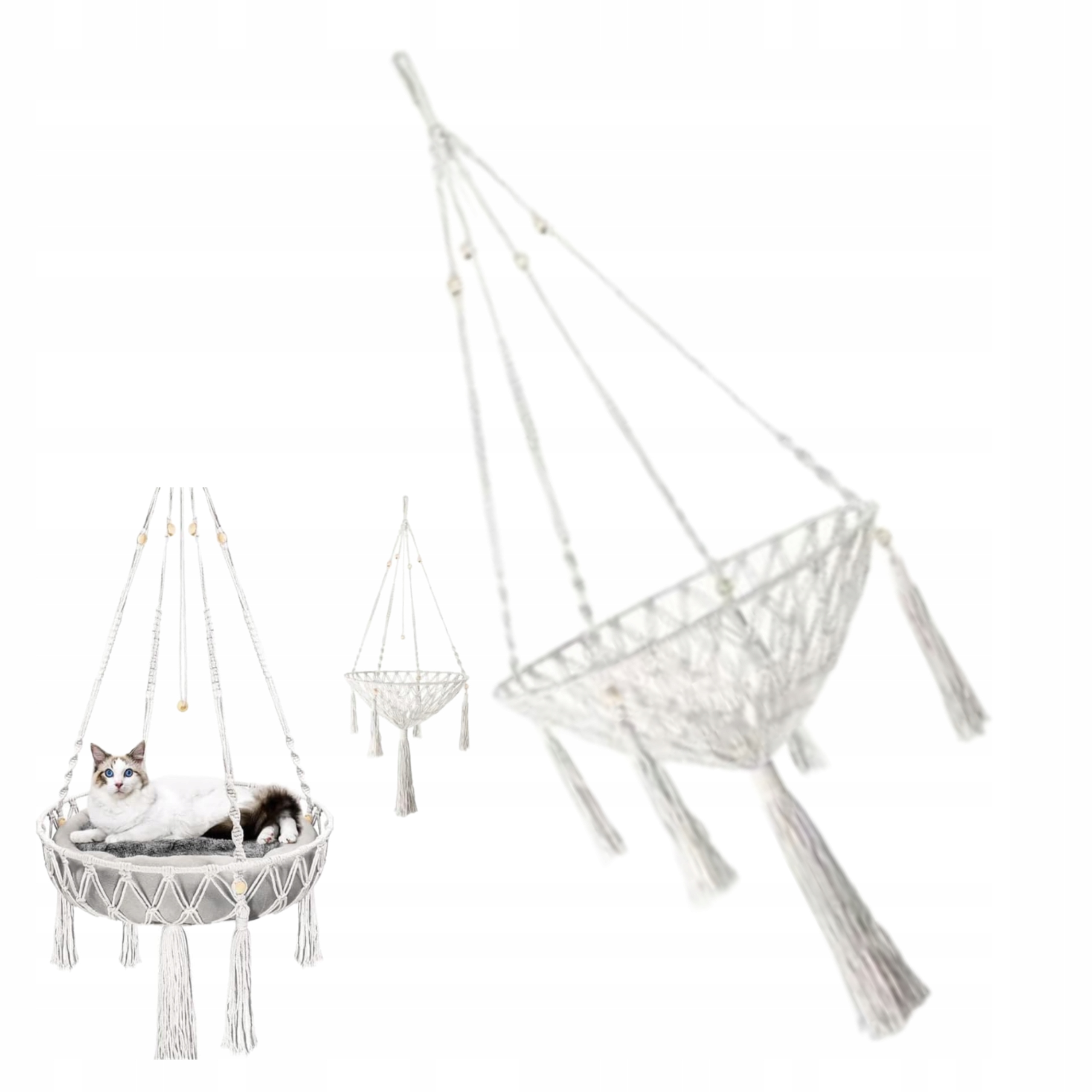 Levně Závěsná houpací síť Pro Kočky Bavlněná Makramé 35 cm Bílá Bez Polštáře Pevná