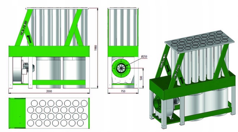 Odsávání pilin třísek Pohlcovač prachu 5200 m3h Odsávač vír třísek