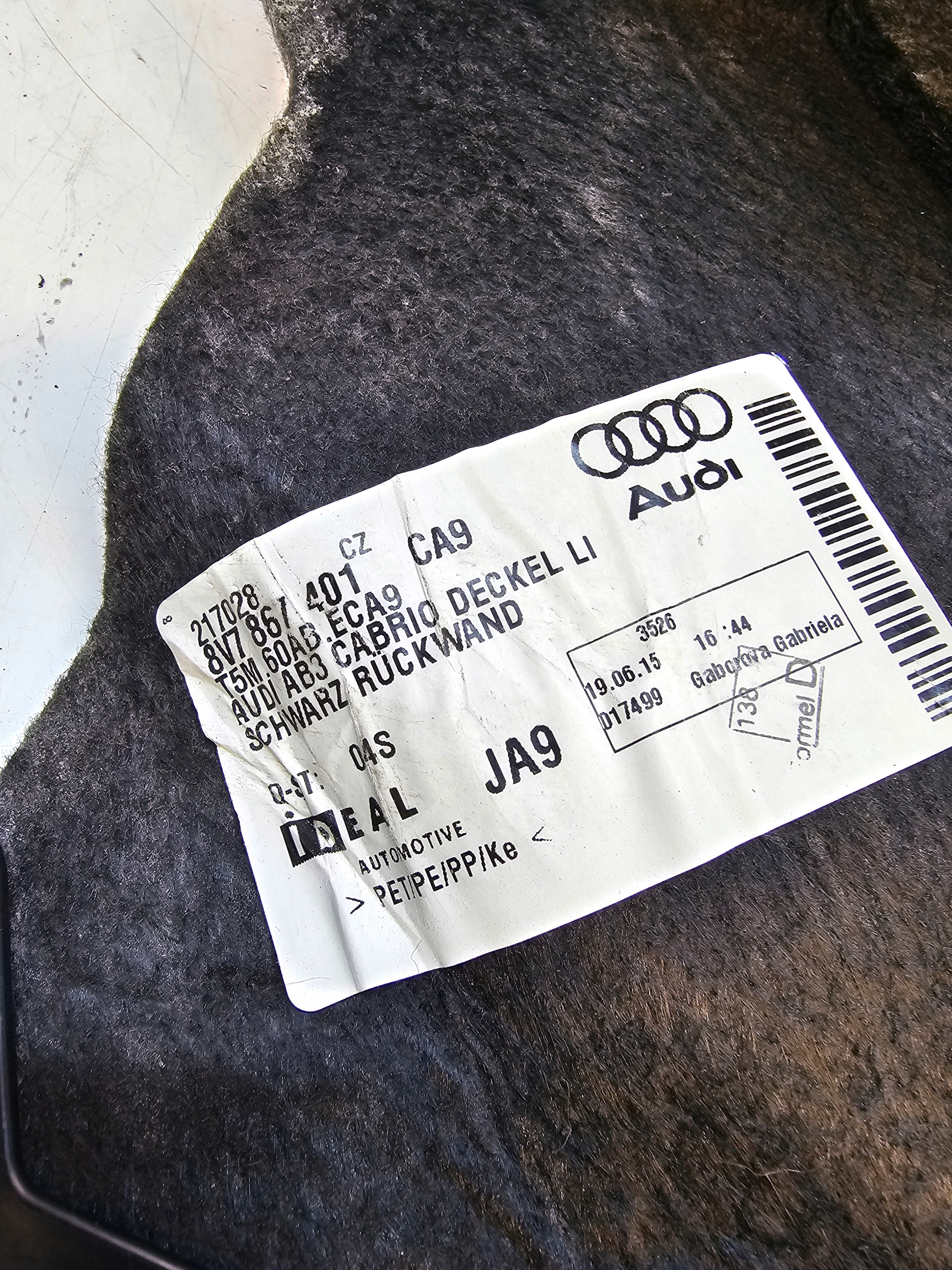 upholstery boot left rear part AUDI A3 8V CABRIO 8V7867401