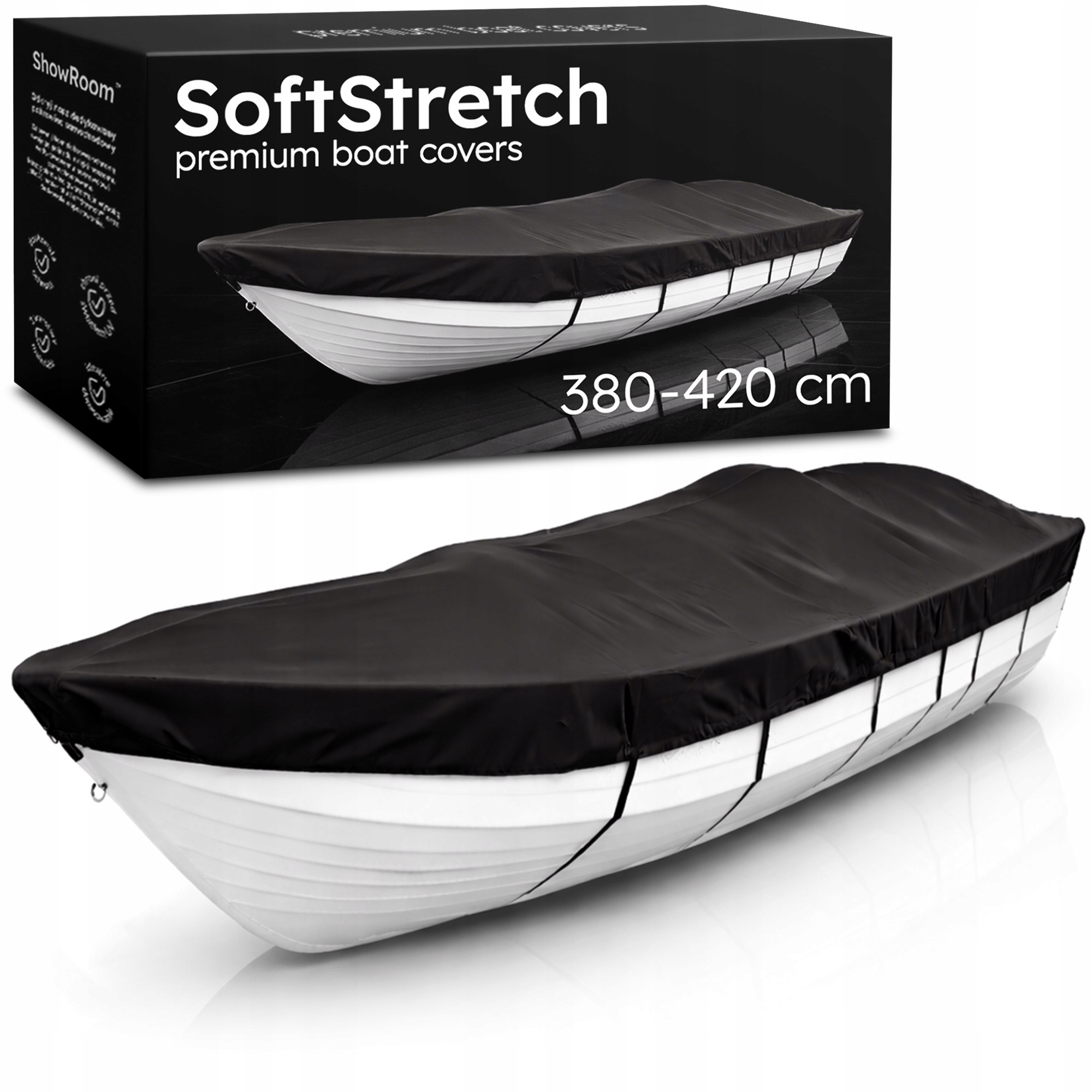 Pokrowiec na łódź wędkarską Plandeka na łódkę Pokrowiec Ochrona 380-420 cm