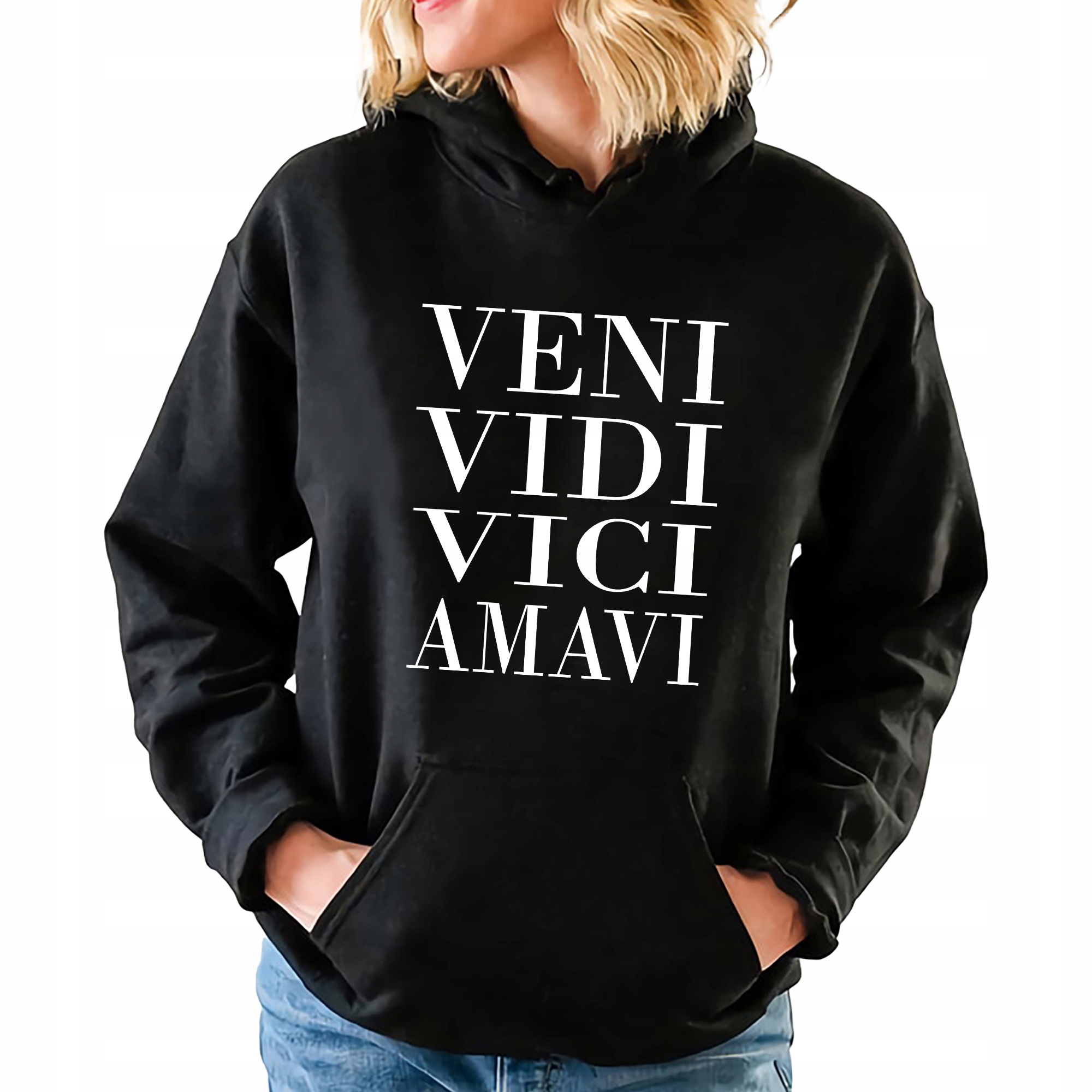 Mikina Černá S Kapucí Veni VIDI VICI Trilogie Kniha Vzory XL