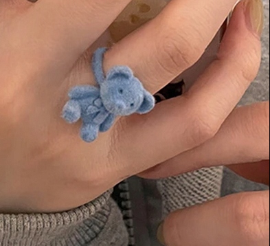 PIERŚCIONEK z MISIEM regulowany rozmiar Niebieski Materiał Inny