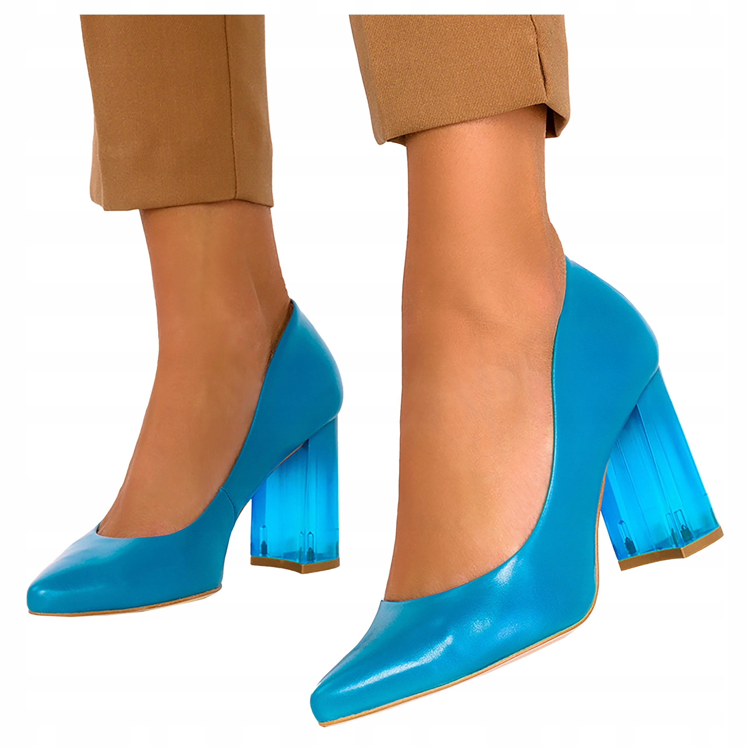 Tyrkysové kožené dámské lodičky Ombre na sloupku, Polský Výrobek, velikost 39