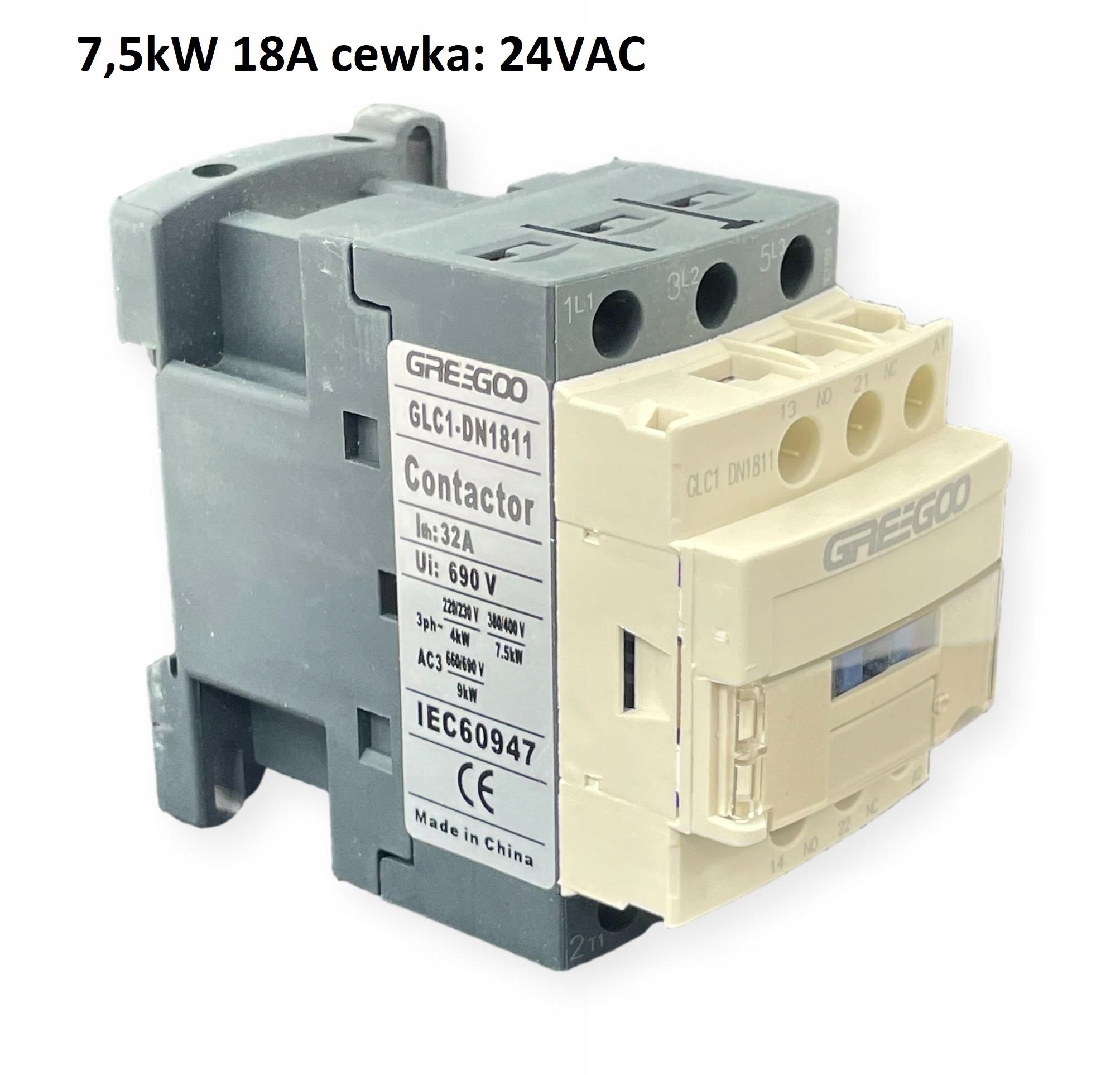 

Stycznik 3P 18A 7,5kW cewka 24VAC LC1 D18 No+nc