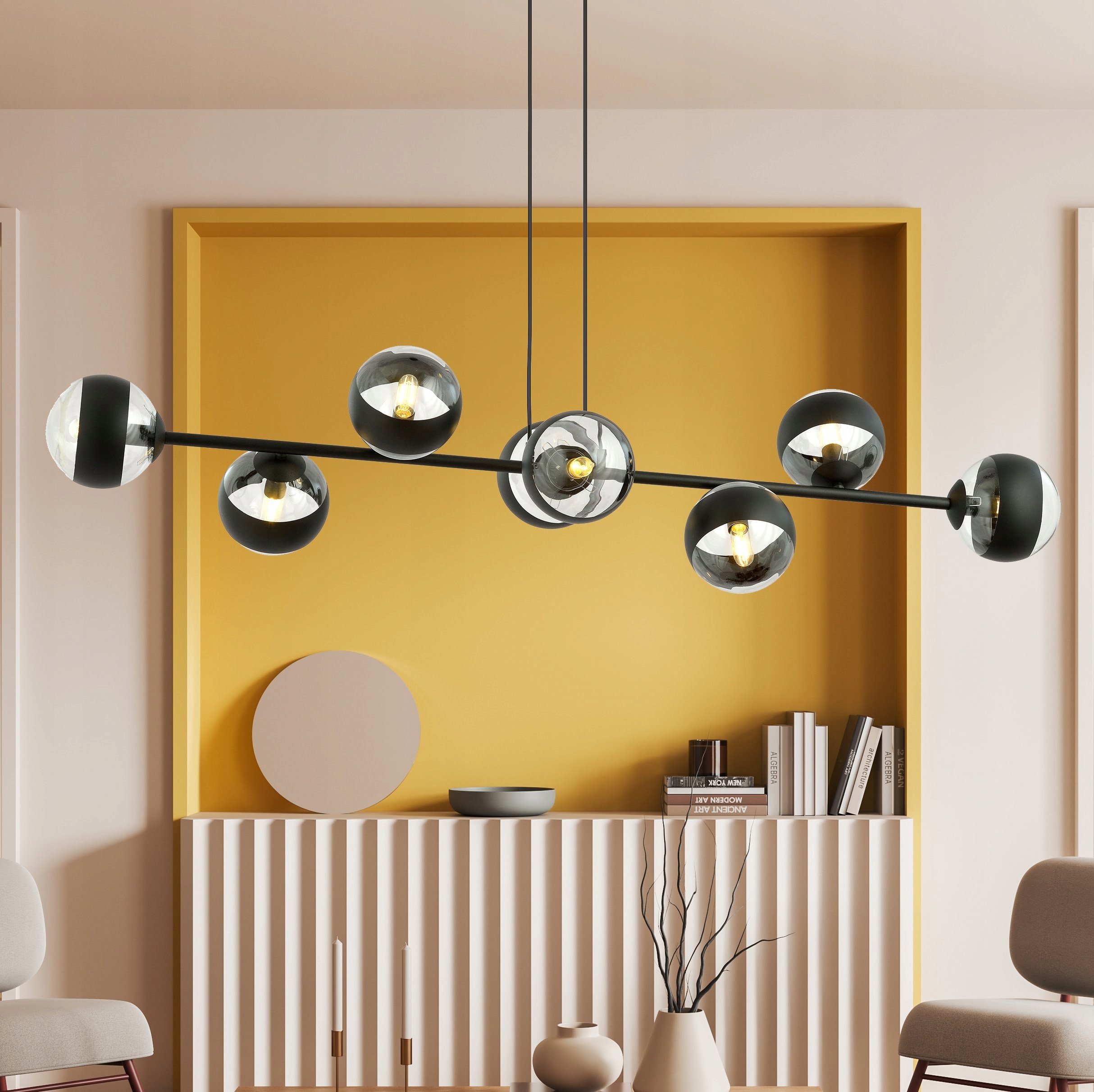 Velká lampa nad stůl s bublinovými stínítky a černým pruhem Rossi 8 Bl Stripe