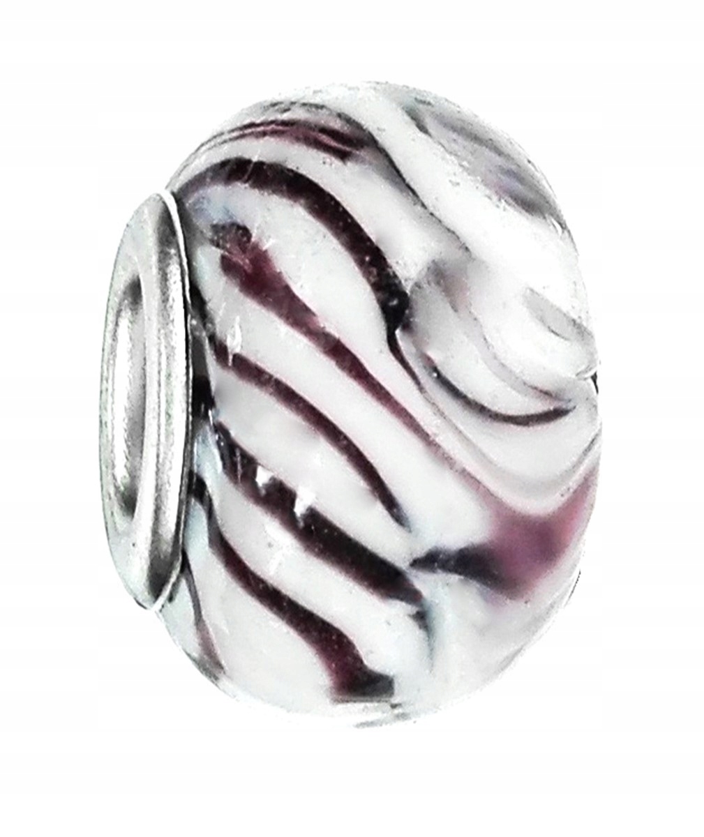 

Zawieszka beads - biała w blado różowe fale