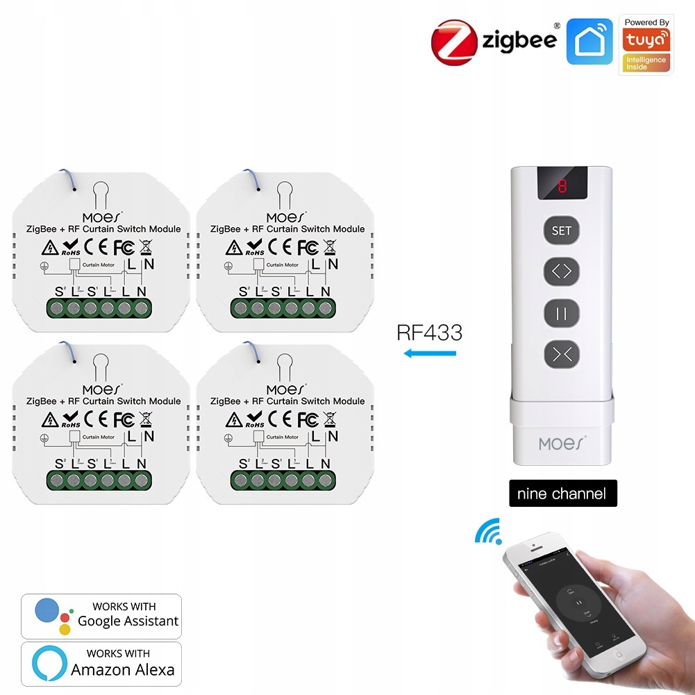 

Sterownik Rolet Tuya Zigbee 4szt +9 kanałów Pilot