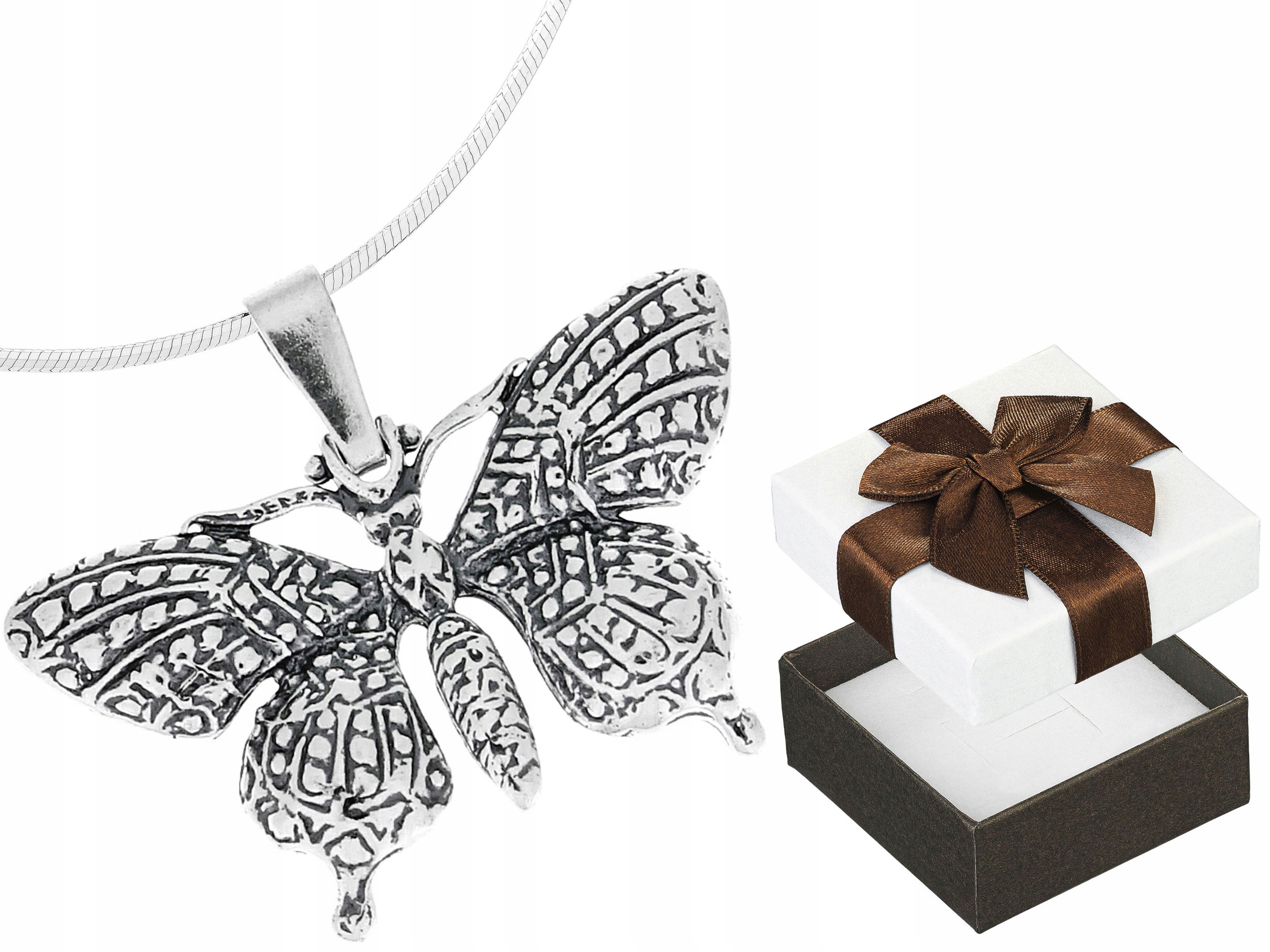 Velký stříbrný dámský náhrdelník Motýl Oxidovaný motýlek Stříbro Dlouhý 65 cm