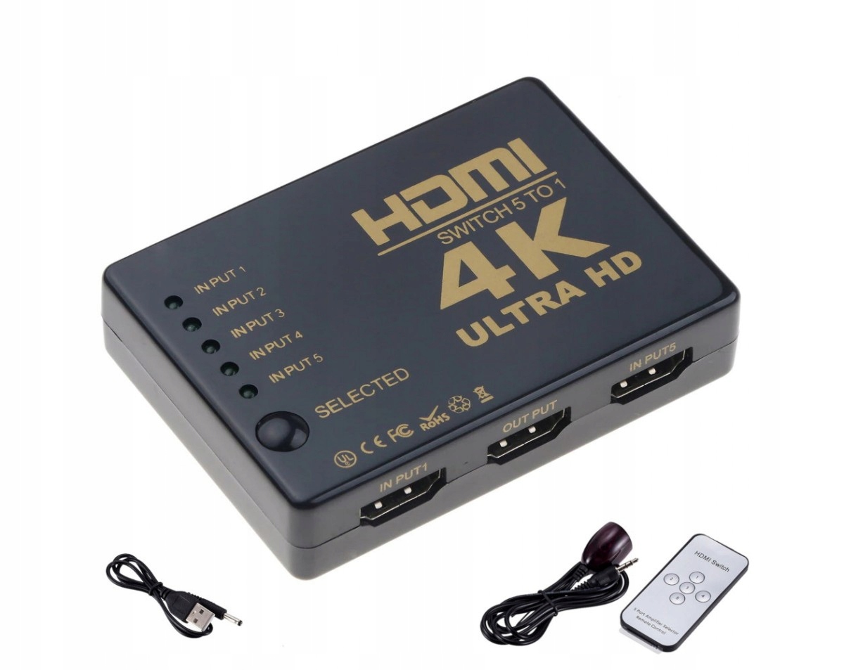 

Switch Hdmi 3D 4K Ultra Hd 5-wejściowy 25m +pilot