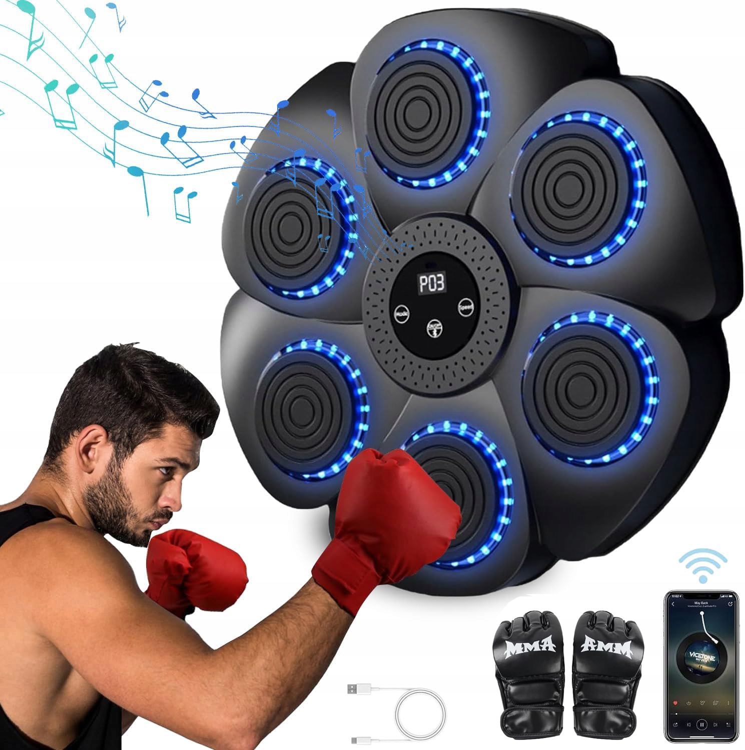 Tarcza Bokserski Ścianie Boxing Trenażer Machine 18 Prędko Muzyka Bluetooth