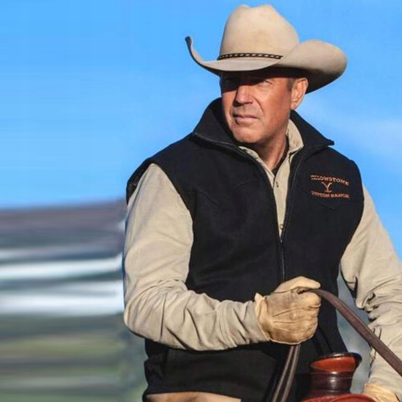 Men Vest Yellowstone Jacket Lapel Brown Printing Z Rozmiar L