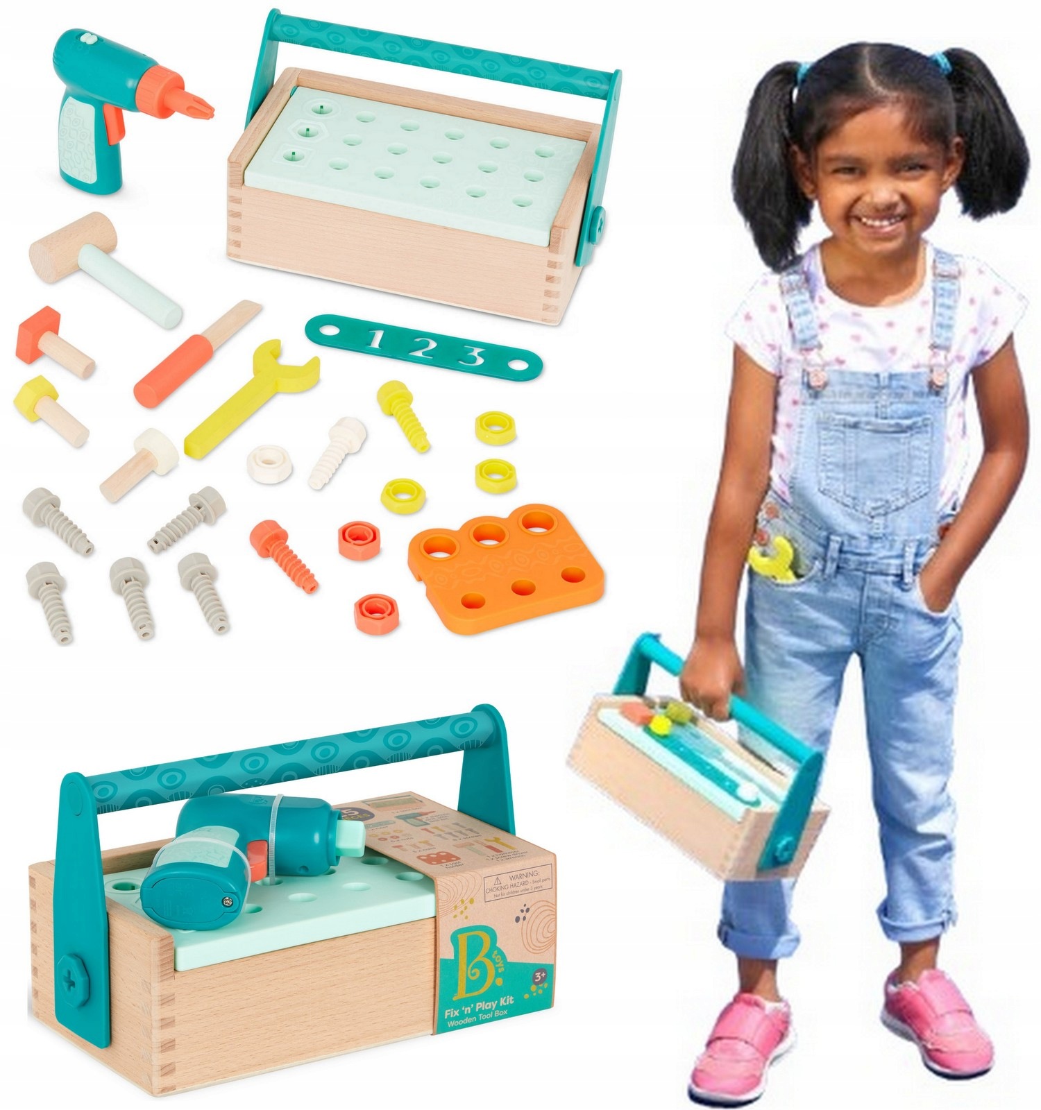 Drewniana Skrzynka Małego Majsterkowicza Narzędzia Wiertarka B.Toys