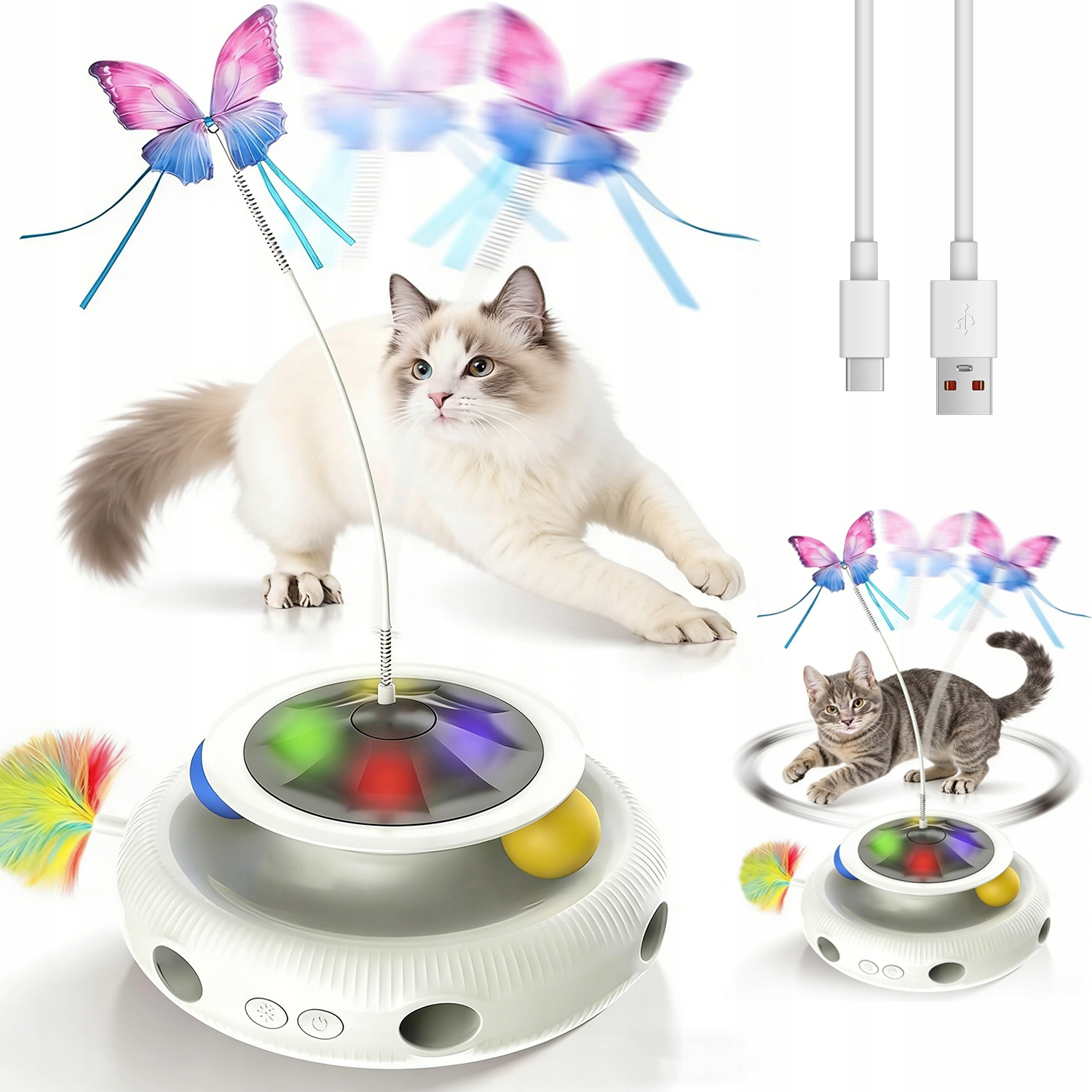 Levně Hračky Pro Kočky 4V1 Automat Interaktivní Plovoucí Motýl Sledovací Kulička