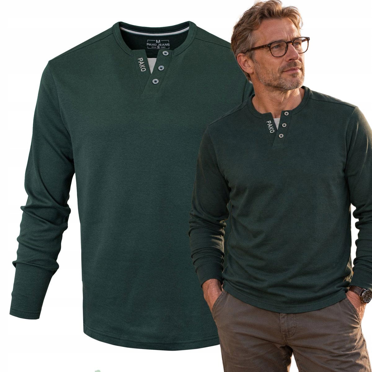 Longsleeve Pánské Tričko s dlouhým rukávem Bavlna Zelená L Pako Jeans