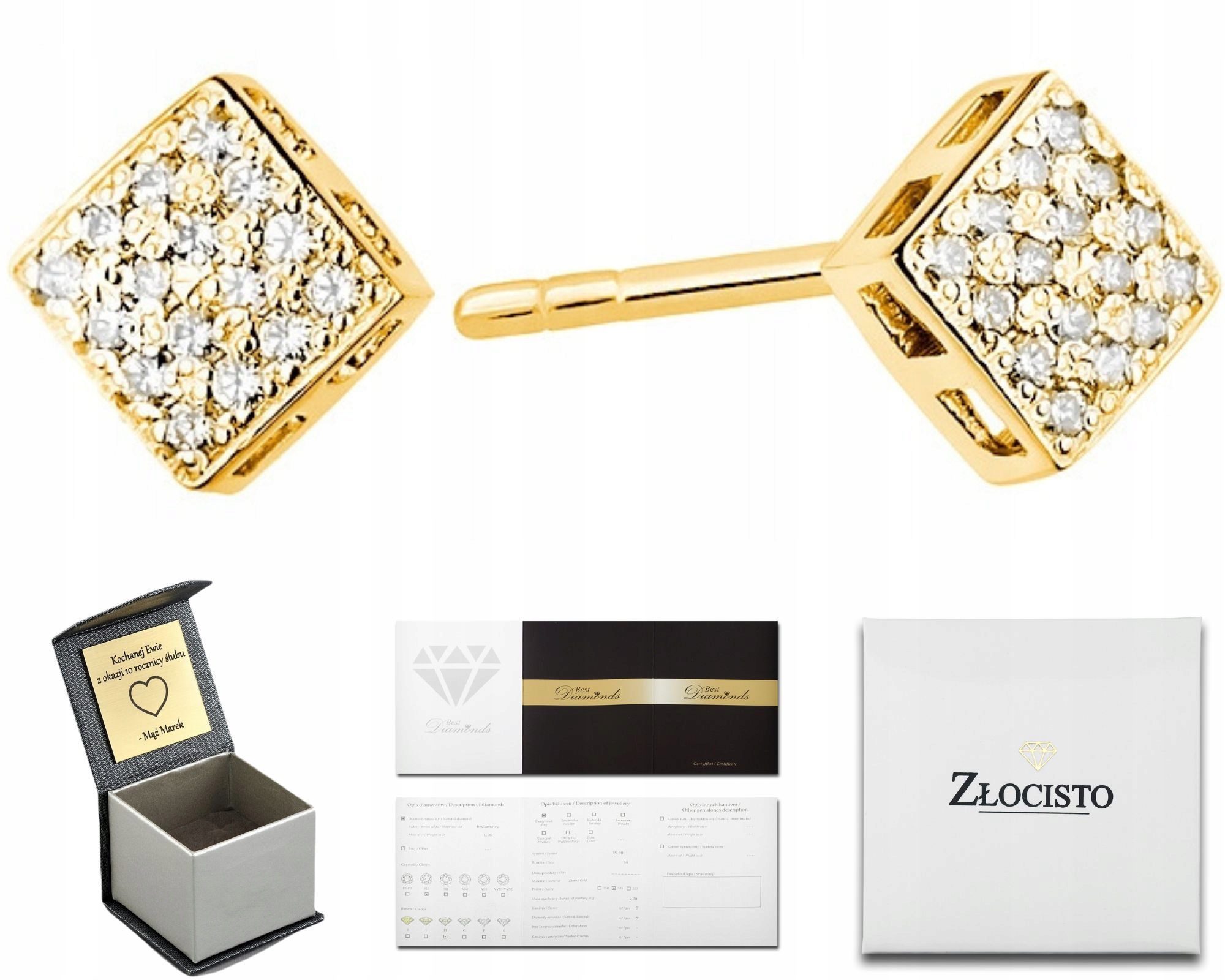 Zlaté Náušnice S Brilianty, Šrouby, Šrouby, Gravírování