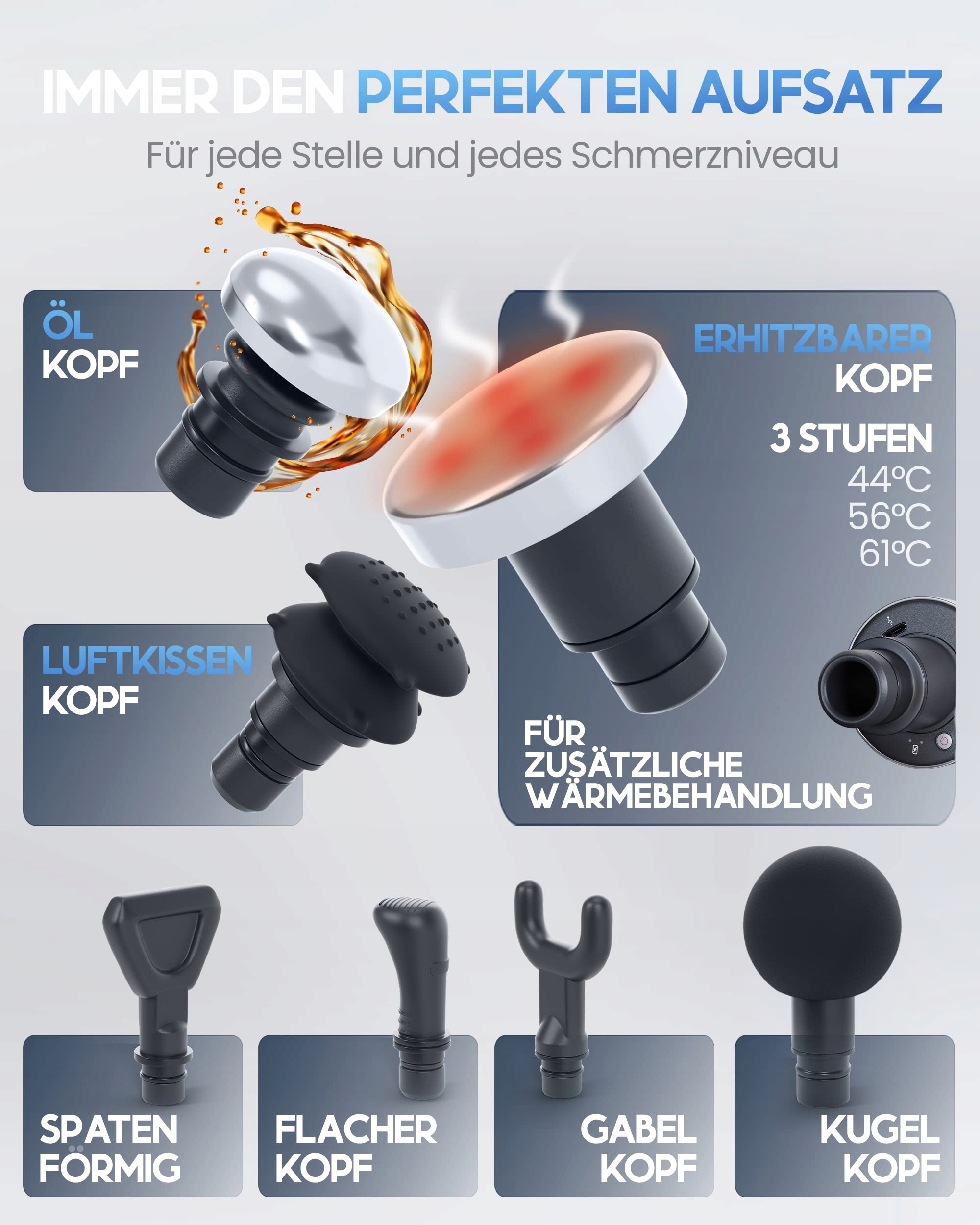 HELDENWERK Pistolet Do Masażu 7 Główki 30 Prędkości USB-C Hitzekopf — miniatura 7
