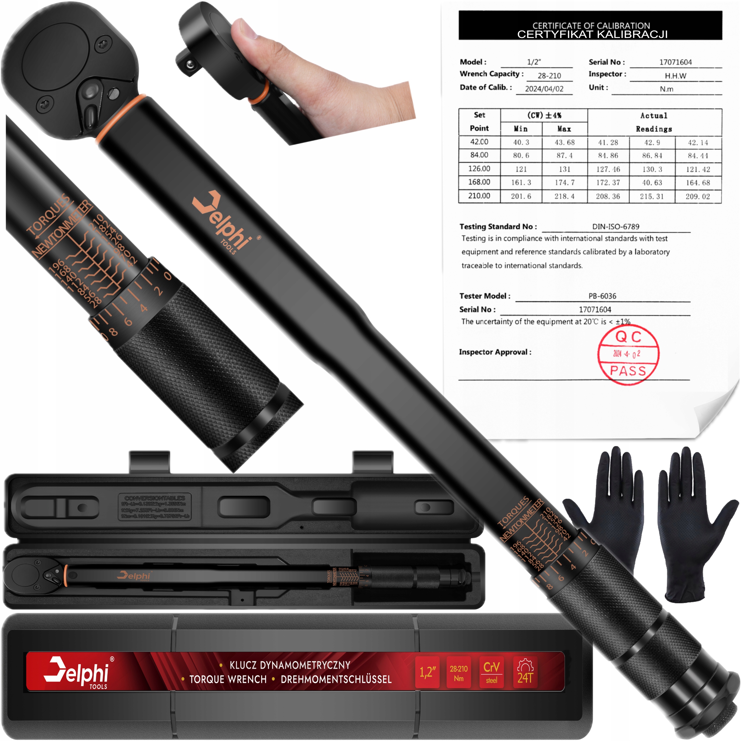 Dynamometrický Klíč 1/2 28-210 Nm CrMO & CrV pro kola Kalibrační Certifikát